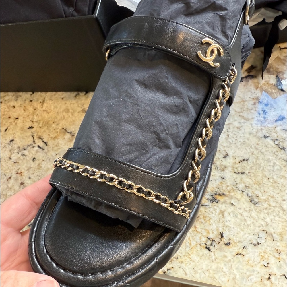 Chanel Black Quilted Platform Sandals - Picture 8 of 15